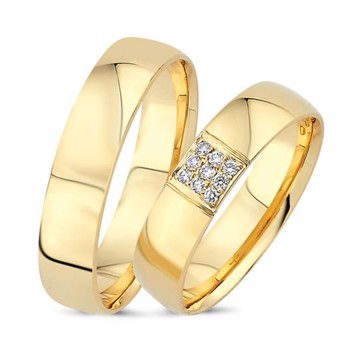 14 karat guld Love Vielsesringe med 0,09 ct diamanter Wesselton VS i flot brillant slib fra Nuran